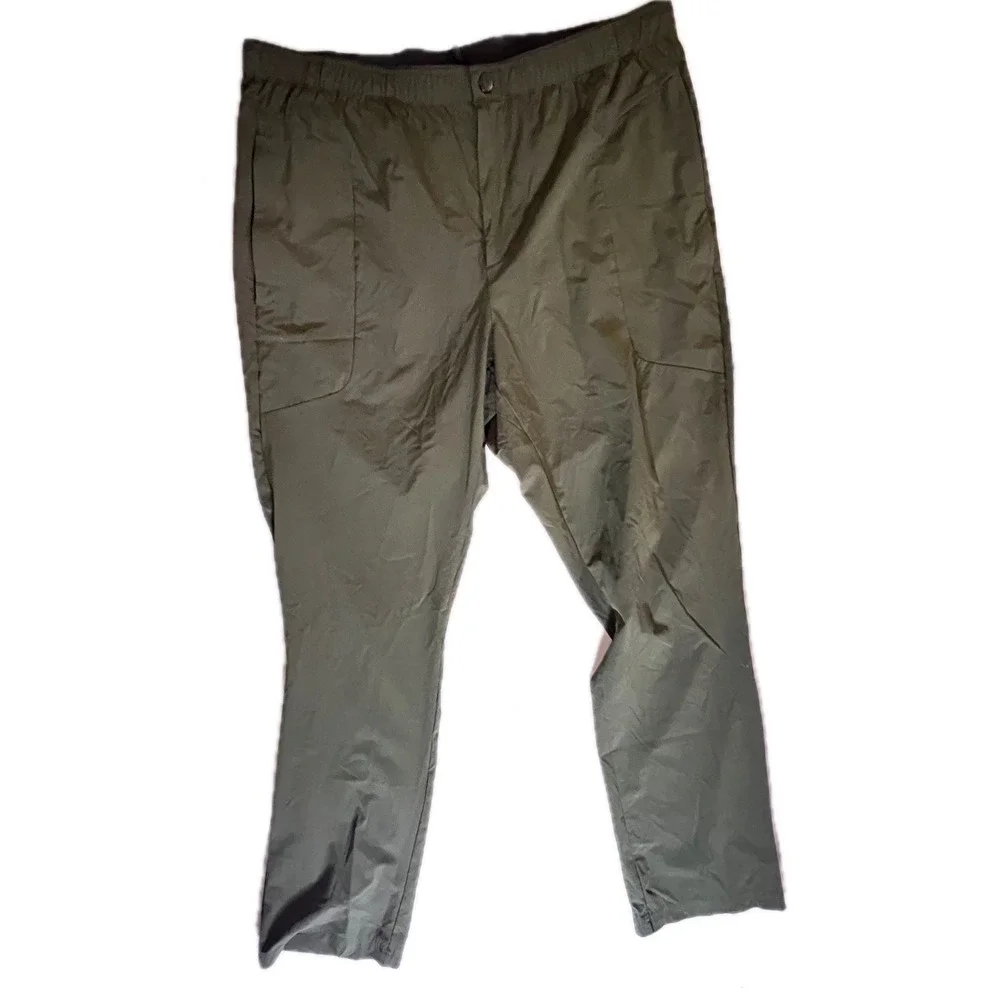 Pashko Mens Olive Green Cargo Pants Elastic Waist Drawstring Outdoor Size XL